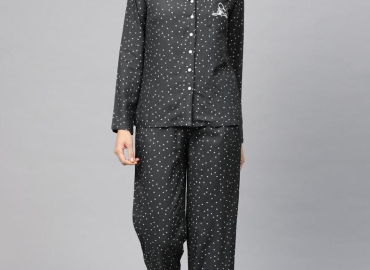 Polka Dot Printed Night Suit (GREY) – M11