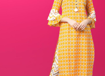 Cotton Floral Printed Straight Kurta with Pant (Mustard)