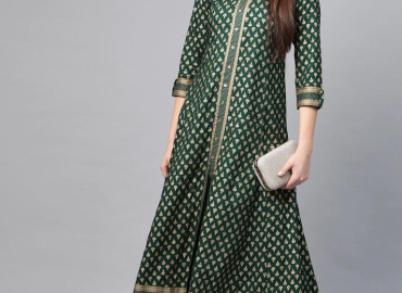 Women’s Rayon Golden Floral Printed A-line Kurta