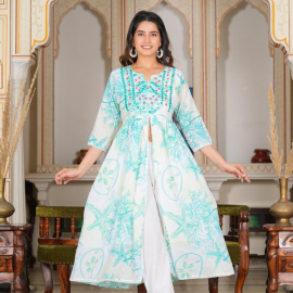 Women’s Sky Blue Embroidered Anarkali Kurta with Pant & Dupatta (Skyblue)