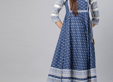 Women’s Cotton & Cotton Slub Ikat Printed Anarkali Kurta