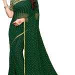 Women’s Golden Foil Beaded Polka Dot Chiffon Saree