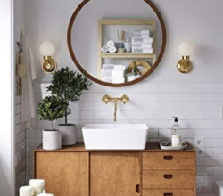 Hub Wall Mirror with Wood Frame Round Wall Mirror